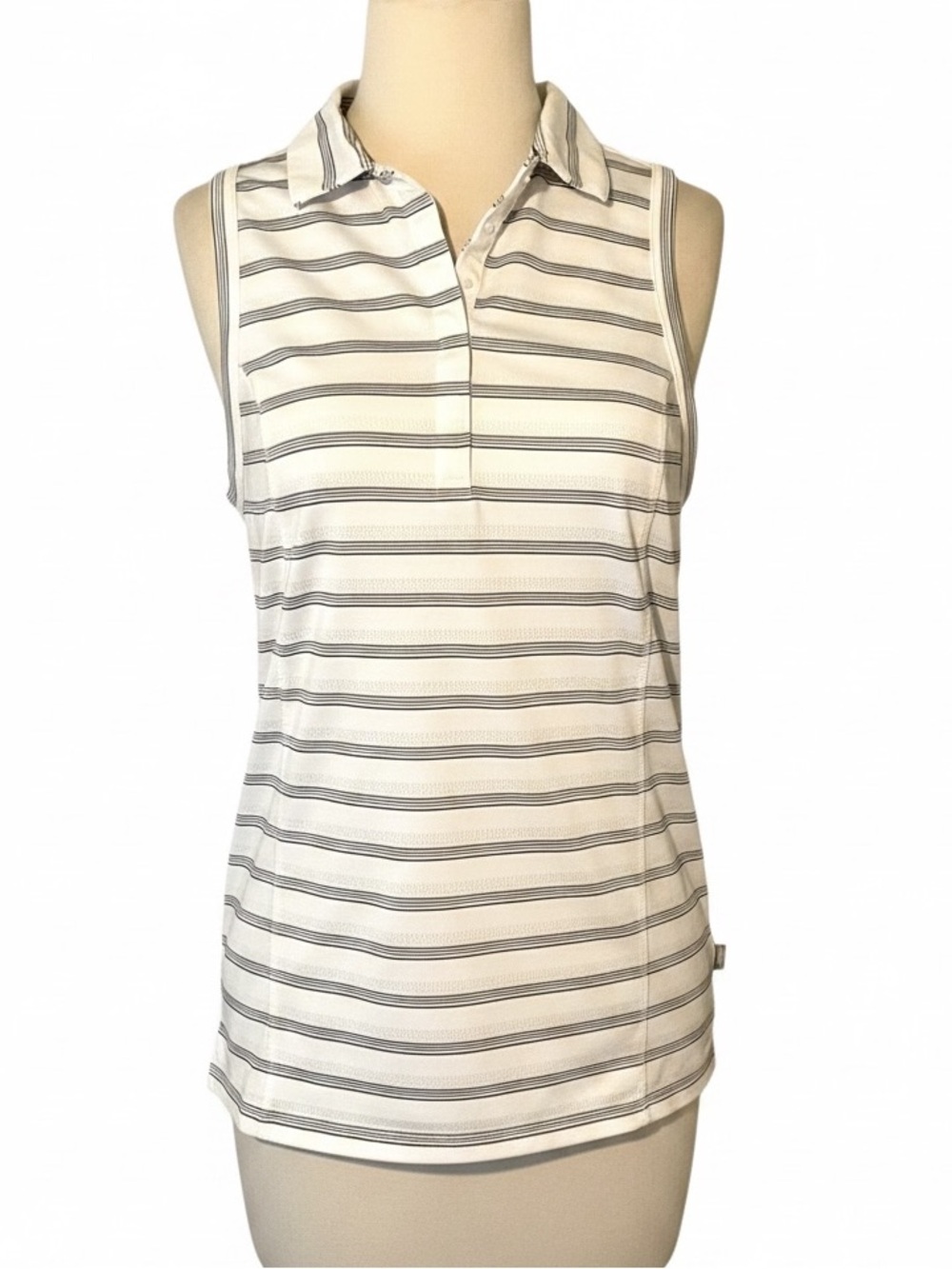 Skechers Performance Sleeveless Collared Golf Polo Black White Stripe Size Med